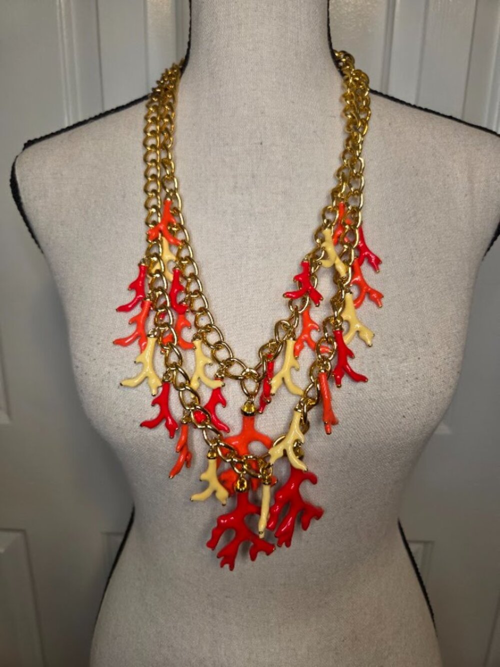 Lilly Pulitzer Coral Reef Statement Necklace Multi Strand Gold Tone